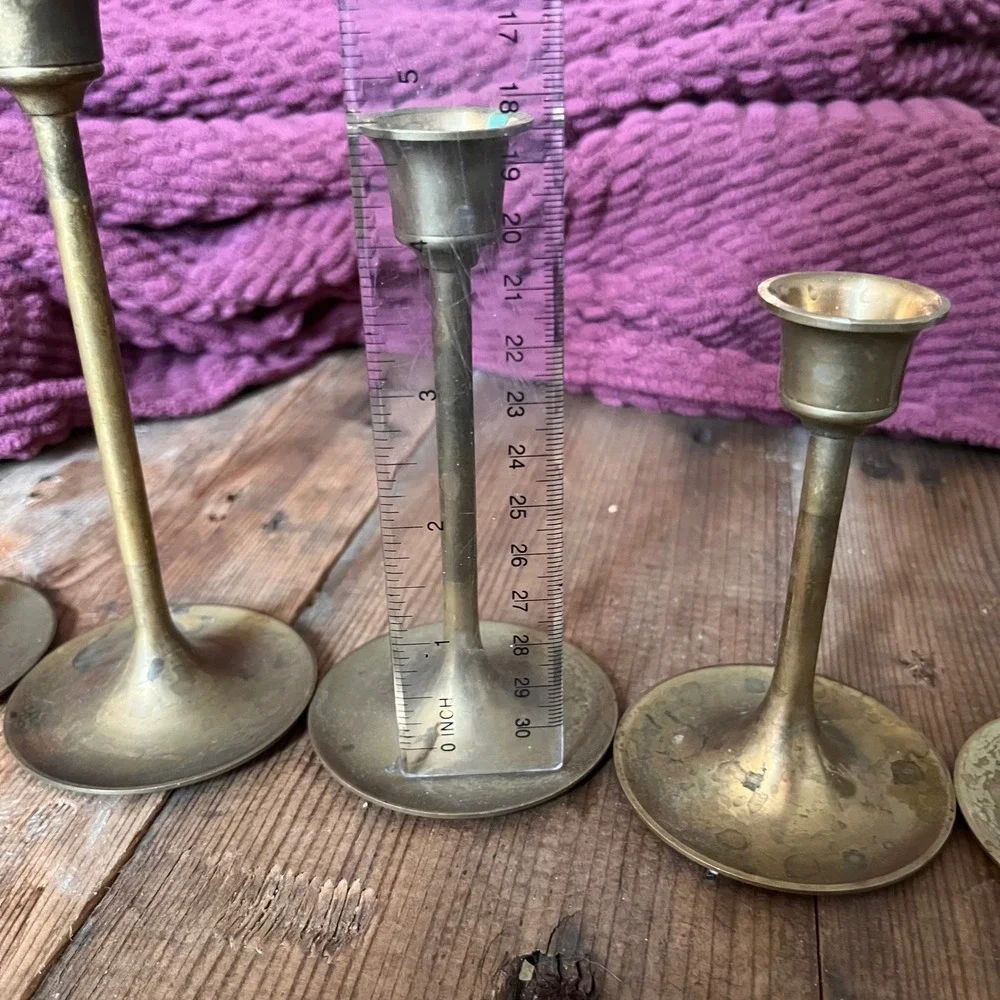 Vintage Graduated Brass Candlesticks Set of 7 Ascending Height Taper Holders